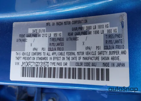 2016 Mazda Cx-3 Touring from USA, damaged, VIN JM1DKFC71G0131570